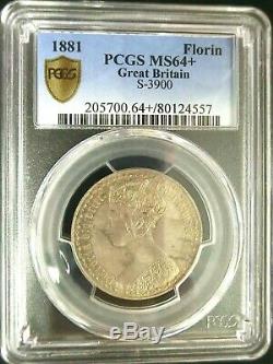 PCGS MS64+Gold Shield-Great Britain 1881 Victoria Silver Florin GEMBU RARE