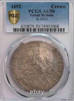 Pcgs-au50 1692 Great Britain Crown Silver Toned Rare Type