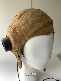 RAF Rare E-Type Tan Cloth Pilot Flying Helmet