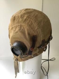 RAF Rare E-Type Tan Cloth Pilot Flying Helmet