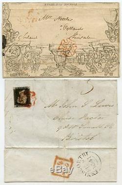 RARE 1840-41 Irish protest use of upside-down Mulready and 1d black on cover
