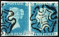 RARE 1840 TWO PENNY 2d MILKY BLUE PAIR FROM PLATE 2 WITH EXPERTISING CERTIFICATE