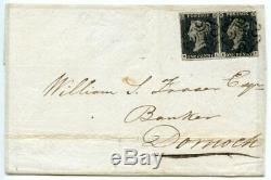 RARE 1841 cover from FARR (Sutherland) to Dornoch with pair 1d black Pl. 2 BI/BJ