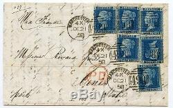 RARE 1858 cover with 6 x 2d blue pl 7 1/- rate to Italy Manchester spoon