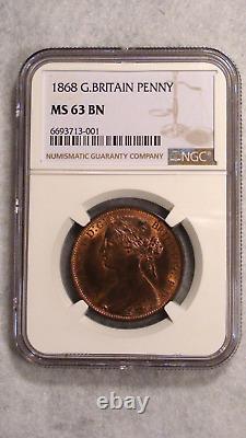 RARE 1868 Great Britain Penny NGC MS63 BN UNCIRCULATED 1P Coin BUY IT NOW