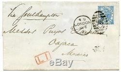 RARE 1876 cover to MEXICO with 1867 2/- dull blue tied by London 98 numeral