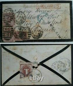 RARE 1880 Great Britain Mourning Cover ties 3 stamps London to USA Unclaimed