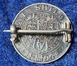 RARE 1896 Great Britain Queen Victoria One Shilling Silver Coin Hinged Brooch
