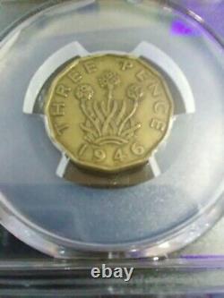 RARE 1946 Great Britain Threepence PCGS Graded XF45 Key Date 3 Pence World Coin