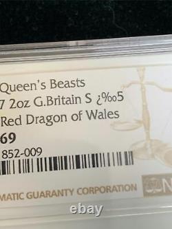 RARE ERROR LABEL QUEENS BEAST RED DRAGON OF WALES 2017 GREAT BRITAIN 2oz NGC 69
