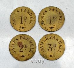 RARE SET OF 4 GREAT BRITAIN BRITISH PUB TOKENS 1d-3d JAMES PANNELL SELSEY ARMS