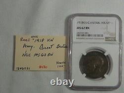 RARE Unc 1918 KN Penny. Great Britain. NGC MS62 BN