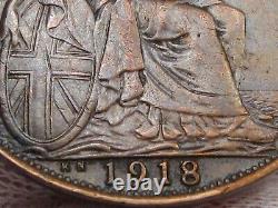 RARE VF/XF 1918-KN ONE PENNY Great Britain George V. #36