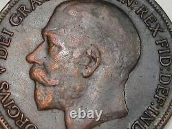 RARE VF/XF 1918-KN ONE PENNY Great Britain George V. #36