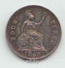 Rare 1845 Groat Fourpence 4d Great Britain Victoria