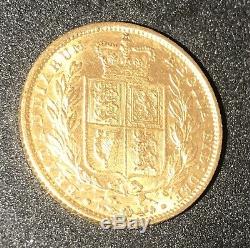 Rare 1849 Gold Great Britain Young Head Shield Full Sovereign Coin Unc Die Flaws