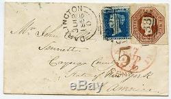 Rare 1856 cover Darlington to USA with 2d blue and 10d embossed 233 duplex