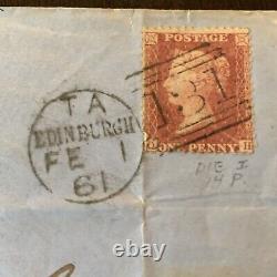 Rare 1861 Edinburgh Cover To Peebles With Portobello Cancel Penny Red Stamp