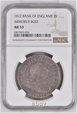 Rare. 925 Silver 1812 Great Britain 3 Shilling Bank Token George III NGC AU 53