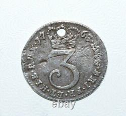 Rare Antique Sterling Silver 1763 Great Britain George III 3 Pence Coin w Hole