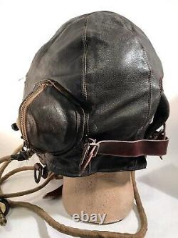 Rare Frank Bryan LTD 1939 WW2 RAF Leather Flying Helmet withOxygen Mask & Goggles