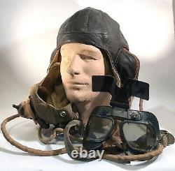 Rare Frank Bryan LTD 1939 WW2 RAF Leather Flying Helmet withOxygen Mask & Goggles