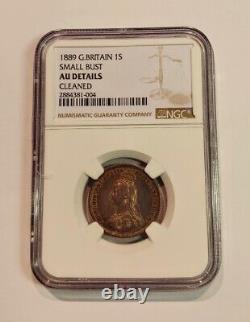 Rare Great Britain 1 Shilling 1889 NGC Silver UK Small Bust RARE AU SL154