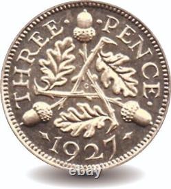 Rare Great Britain 1927 silver threepence Coin Proof Very Low Mintage