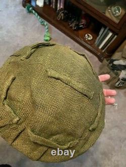 Rare Green WW2 British -NZ Original Hessian Helmet Cover dated 1942 Green