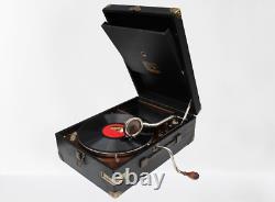 Rare HMV 101 Turntable Black Portable Gramophone with crank Great Britain