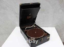 Rare HMV 101 Turntable Black Portable Gramophone with crank Great Britain