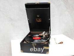 Rare HMV 101 Turntable Black Portable Gramophone with crank Great Britain