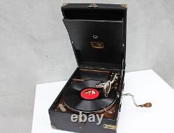 Rare HMV 101 Turntable Black Portable Gramophone with crank Great Britain