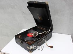 Rare HMV 101 Turntable Black Portable Gramophone with crank Great Britain