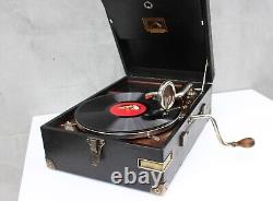 Rare HMV 101 Turntable Black Portable Gramophone with crank Great Britain