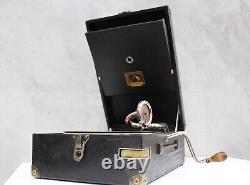 Rare HMV 101 Turntable Black Portable Gramophone with crank Great Britain