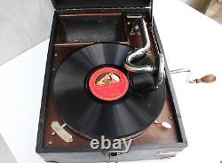 Rare HMV 101 Turntable Black Portable Gramophone with crank Great Britain