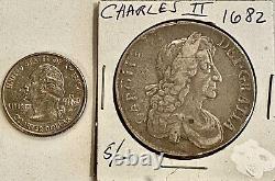 Rare High Grade- 1682- Charles II Silver 1/2 Crown Great Britain Coin