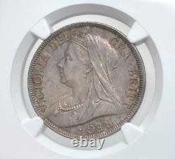 Rare Old 1900 Great Britain, Uk Silver 1/2 Crown Coin Victoria Veiled, Ngc Unc