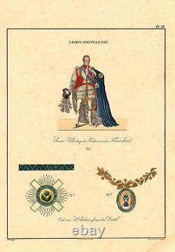 Rare Print-MILITARY ORDERS-GREAT BRITAIN-GARTER-THISTLE-KNIGHT-Rochemont-1843