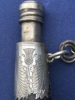 Rare Scottish 18th Century Scotland Powder Flask Silver Mounted Horn