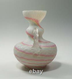 Rare Victorian Rainbow Mother of Pearl Satin Glass Handled Vase