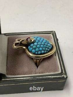 Rare Victorian Snake Ring Pavee Turquoise 18k Yg English Hallmarks. Size 7 1/2