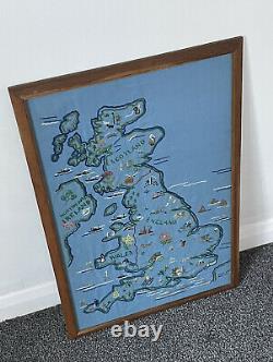Rare Vintage 1940s Wartime Needlework Sampler Great Britain Map 28x18