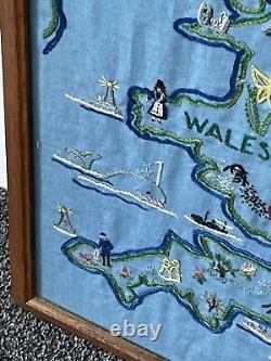 Rare Vintage 1940s Wartime Needlework Sampler Great Britain Map 28x18