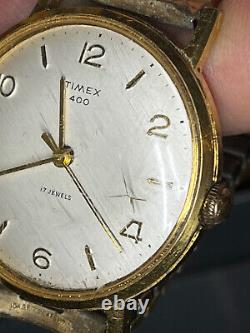 Rare Vintage 1956 Timex 400 Gold Great Britain M Wind Men's Watch 17 Jewels