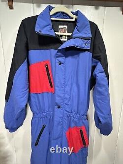 Rare Vintage Active Ski Blue Full One Piece Ski Snow Jumpsuit XL Great Britain