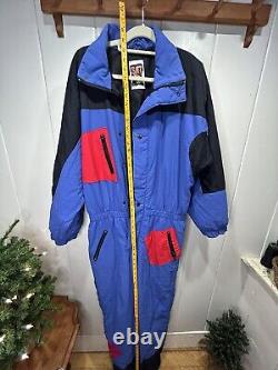 Rare Vintage Active Ski Blue Full One Piece Ski Snow Jumpsuit XL Great Britain