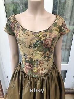 Rare Vintage Laura Ashley Gold Moire Taffeta & Tapestry Bodice Ballgown Dress 16