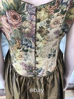 Rare Vintage Laura Ashley Gold Moire Taffeta & Tapestry Bodice Ballgown Dress 16
